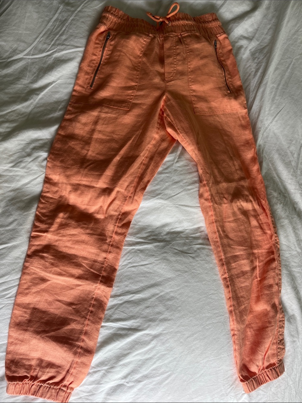 Athleta 100% Linen Drawstring Jogger Pants - Coral Orange